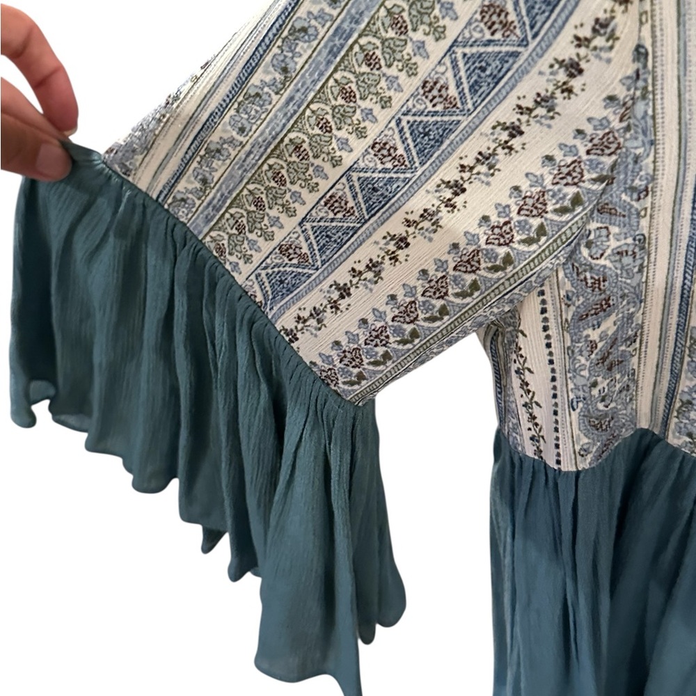 Easel Teal Blue Boho Blouse- Medium - Picture 3 of 4